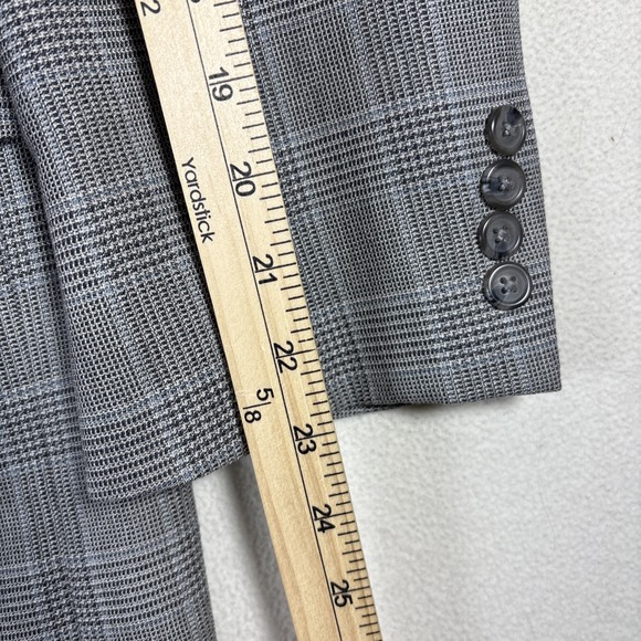 Jos A Bank Blazer Mens 44S Gray Windowpane Plaid Sport Coat Classic Wool Button - Picture 8 of 11